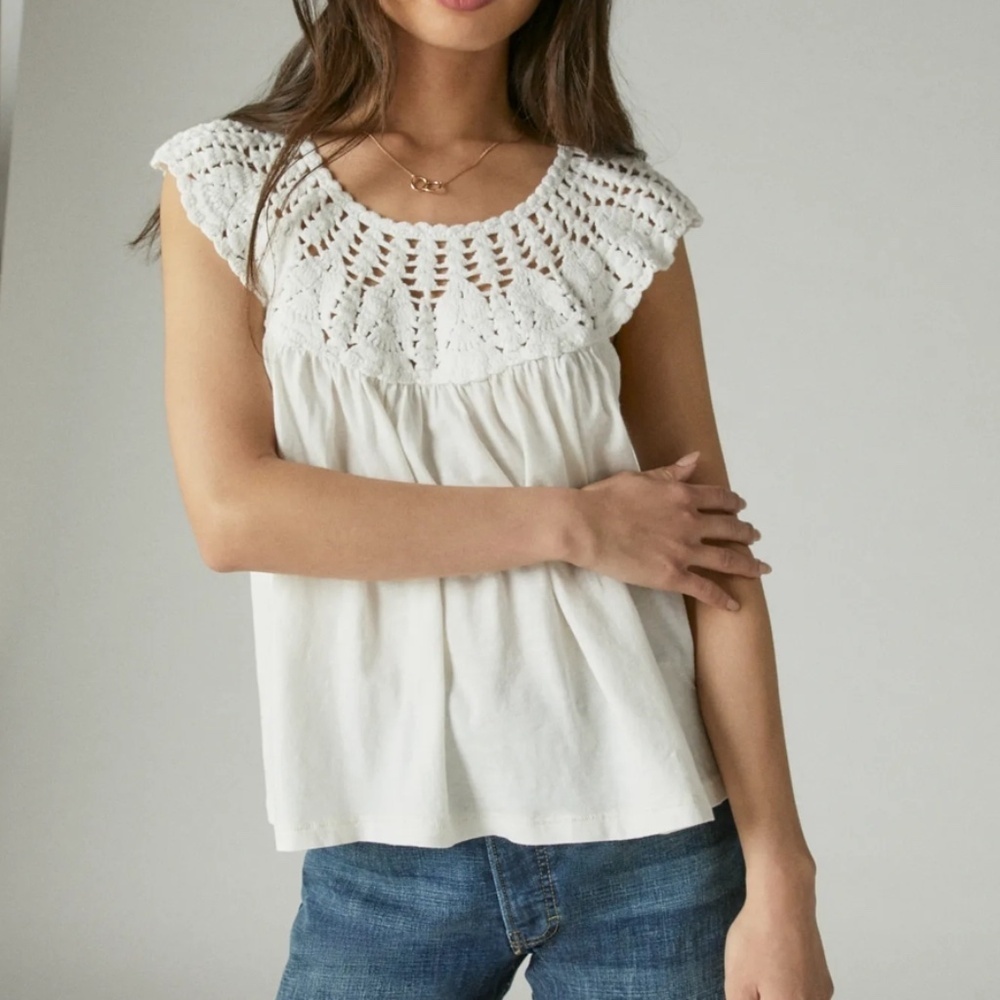 Lucky Brand Crochet Yoke Tee